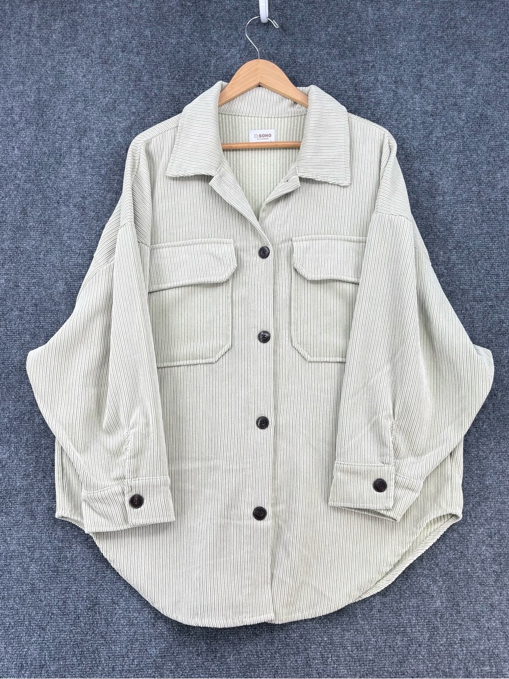 Ci Sono Soft Minimalist Utility Light Green Corduroy Shacket Women’s L